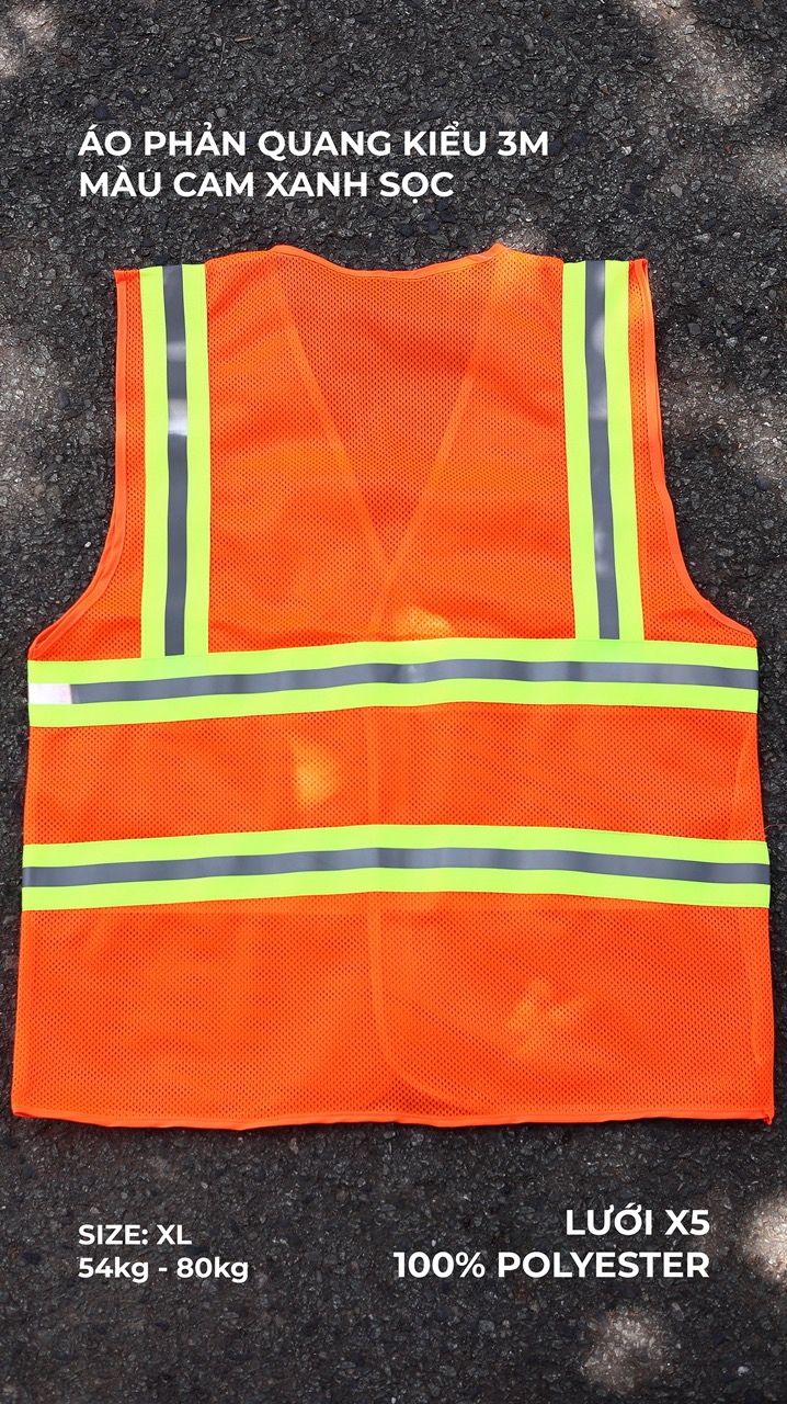 Hi-vis Type 3m safety vest color orange with 5cm green striped reflective