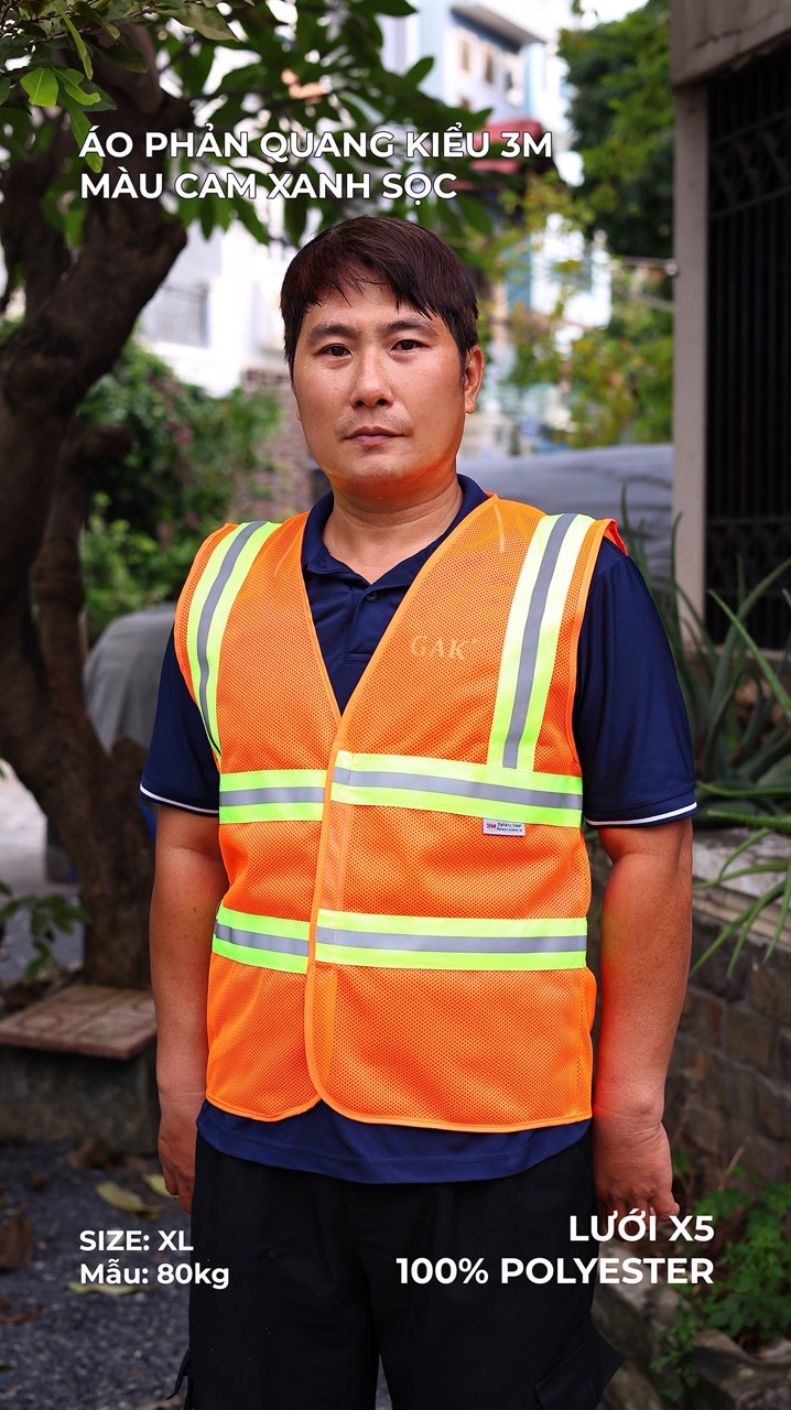 Hi-vis Type 3m safety vest color orange with 5cm green striped reflective