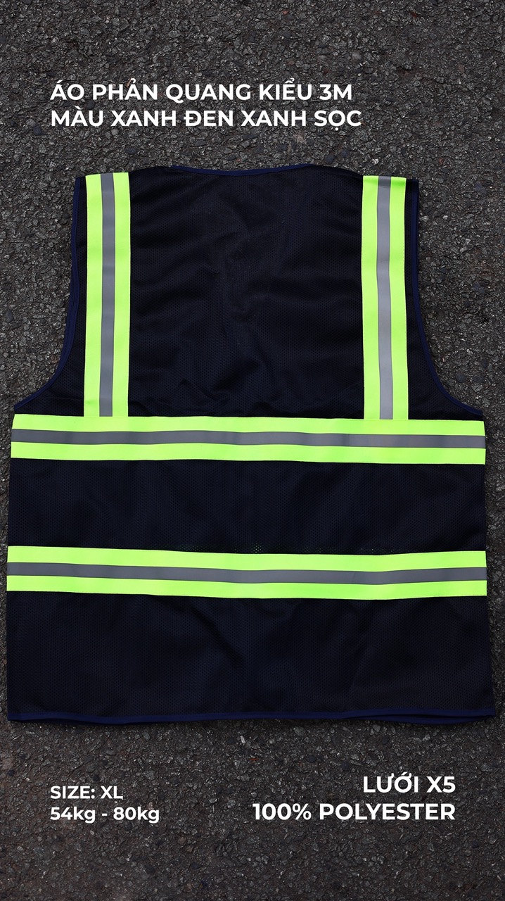 Hi-vis Type 3m safety vest color dark  with 5cm green striped reflective