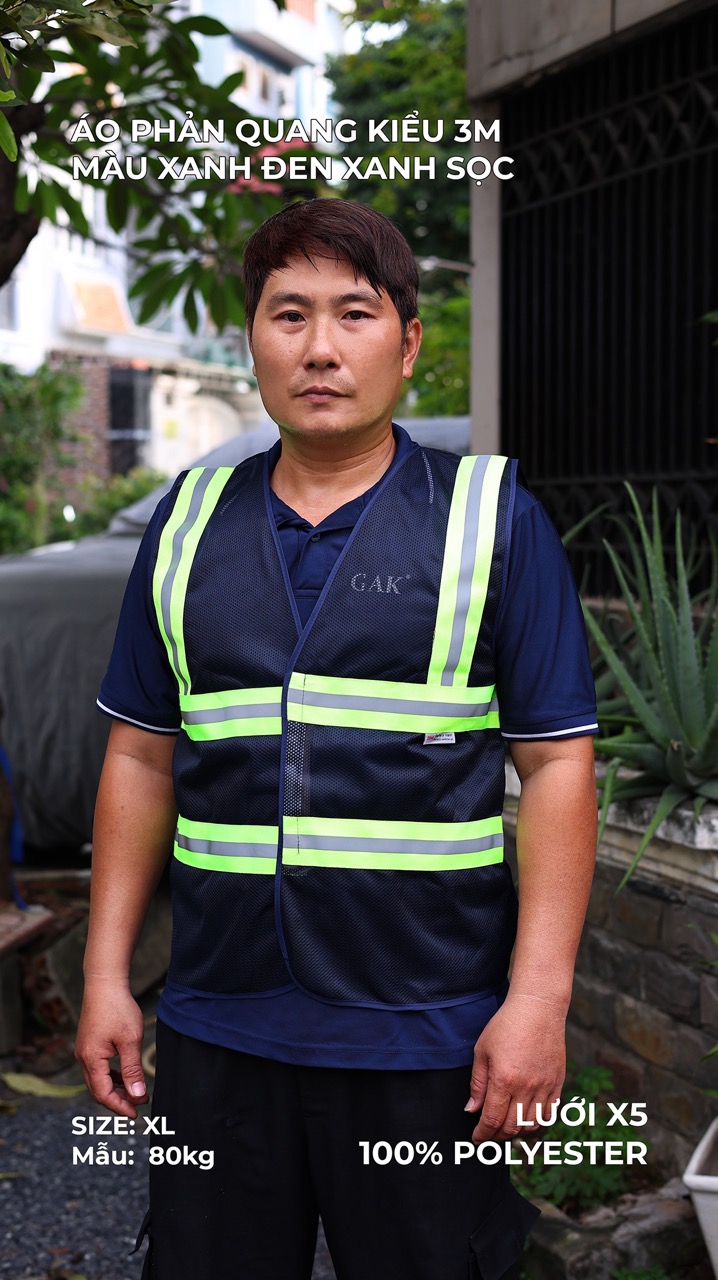 Hi-vis Type 3m safety vest color dark  with 5cm green striped reflective