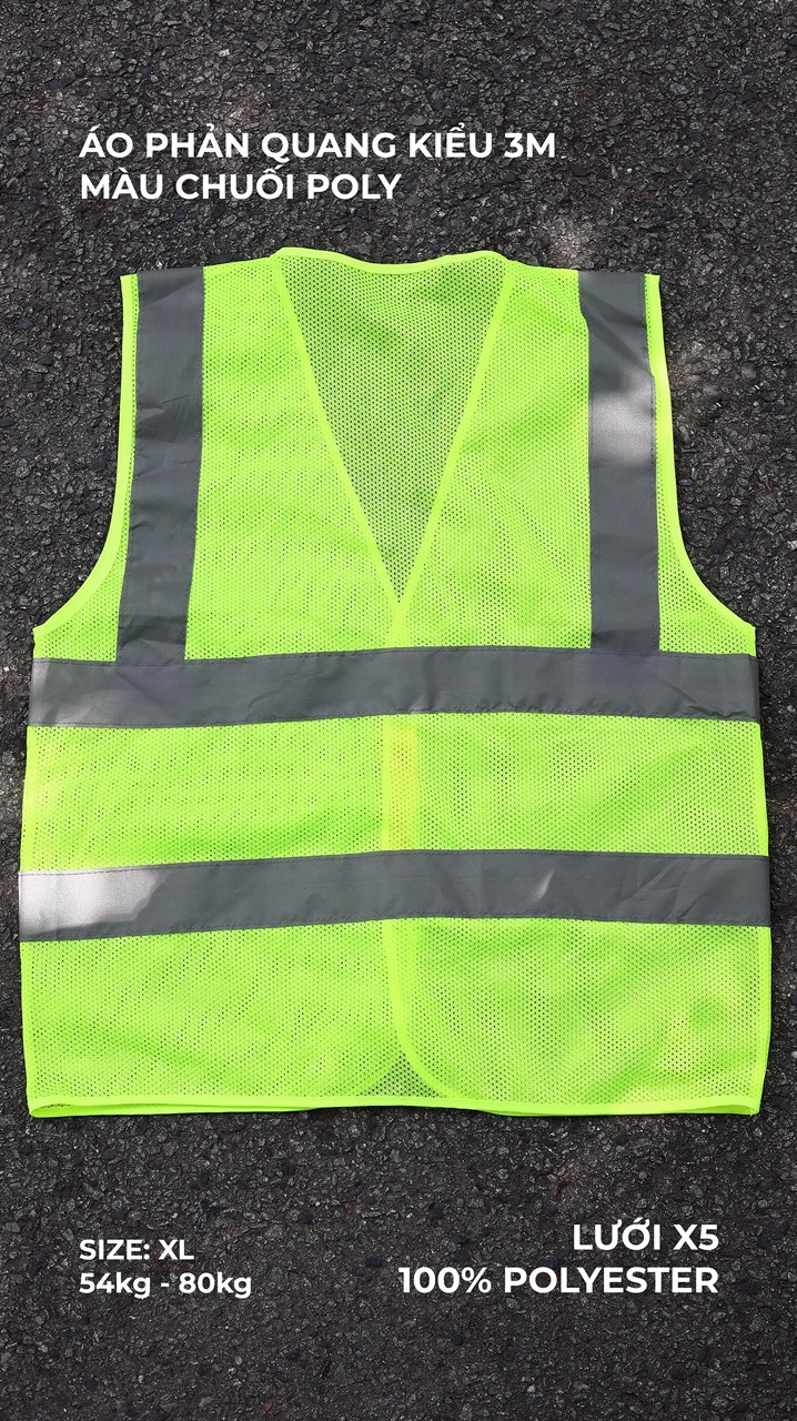 Hi-vis Type 3m safety vest  neon green color with 5cm high poly reflective stripes