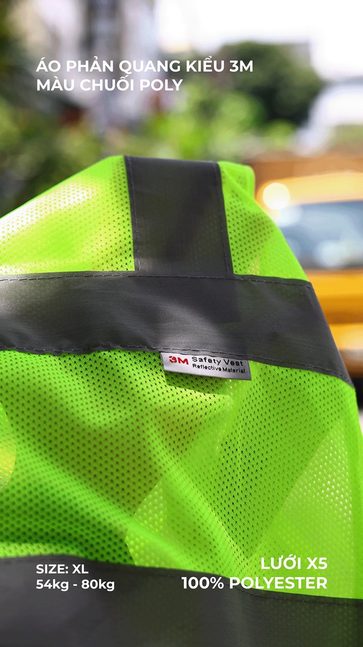 Hi-vis Type 3m safety vest  neon green color with 5cm high poly reflective stripes