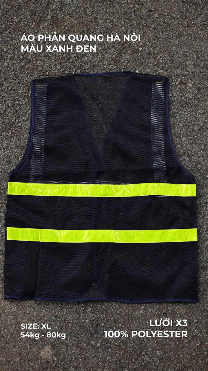 Áo phản quang Hà Nội, Màu sắc: Xanh đen, Phản quang: Phản quang nhựa chuối tam giác