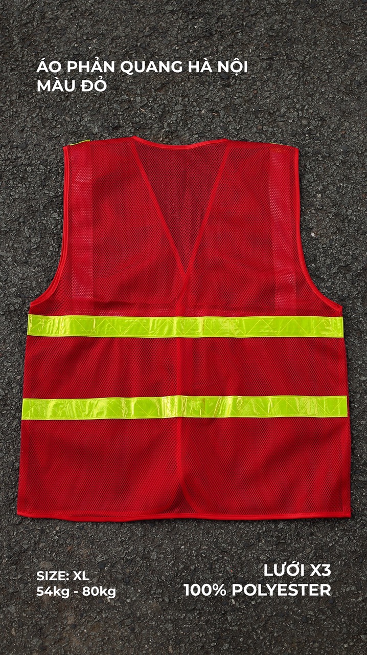 Áo phản quang Hà Nội, Màu sắc: Đỏ, Phản quang: Phản quang nhựa chuối tam giác