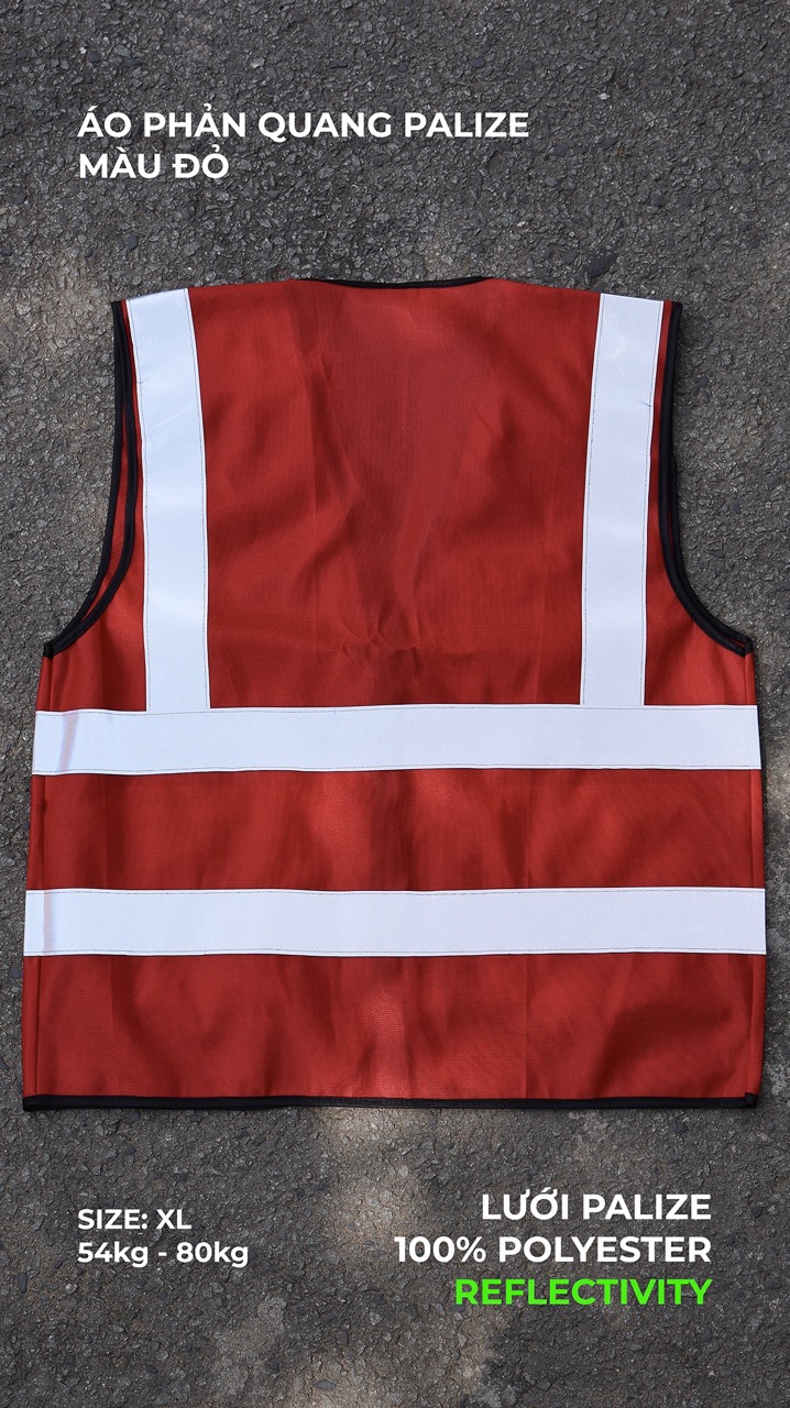 Hi Vis Palize Safety Vest Red color with 5cm high bright poly reflective stripes