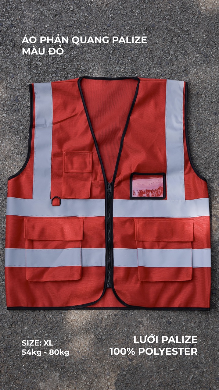 Hi Vis Palize Safety Vest Red color with 5cm high bright poly reflective stripes