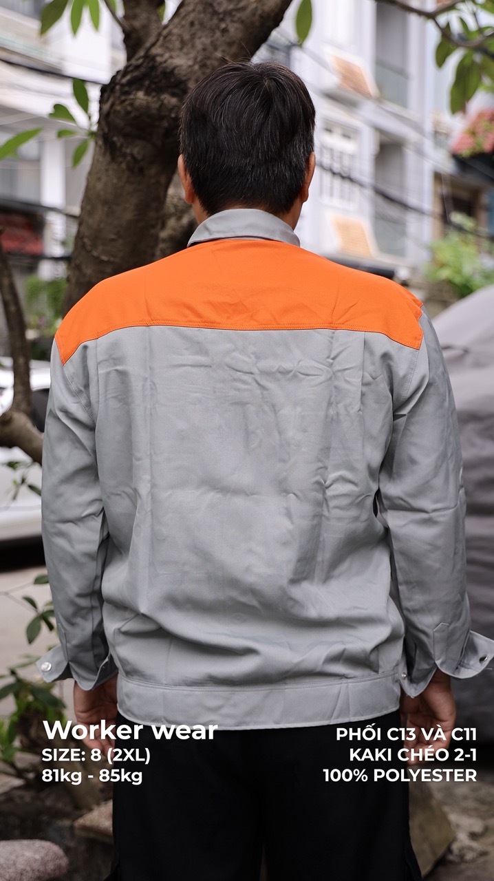 Áo đồng phục công nhân phối xám trắng cam