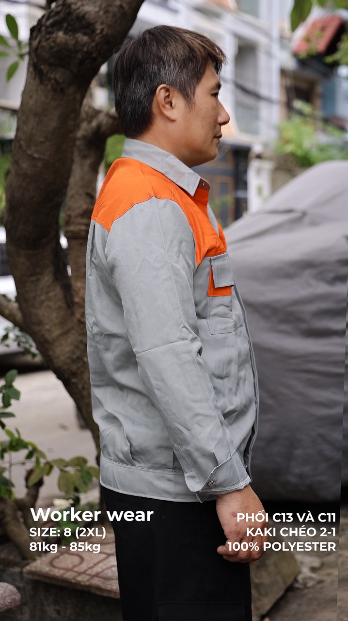 Áo đồng phục công nhân phối xám trắng cam