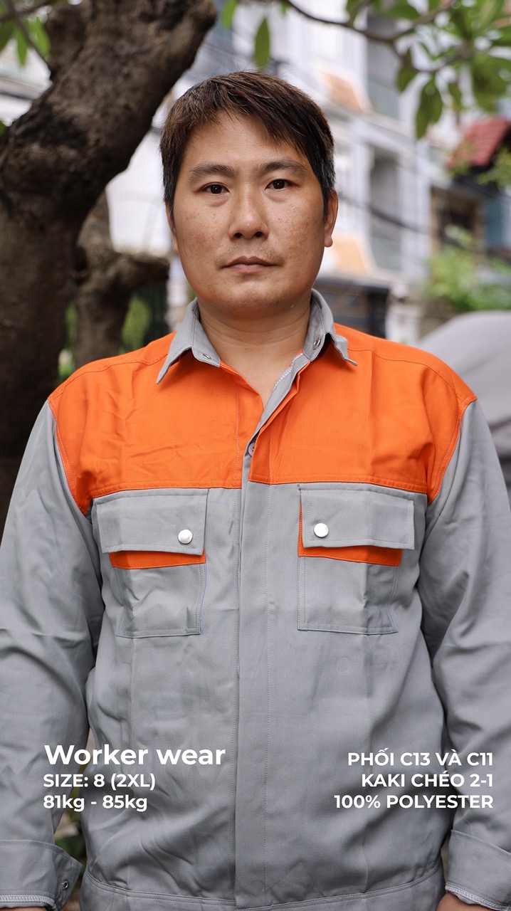 Áo đồng phục công nhân phối xám trắng cam