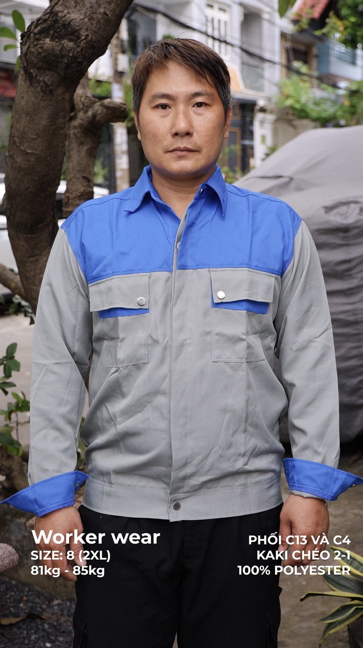 Áo đồng phục công nhân xám phối xanh bích
