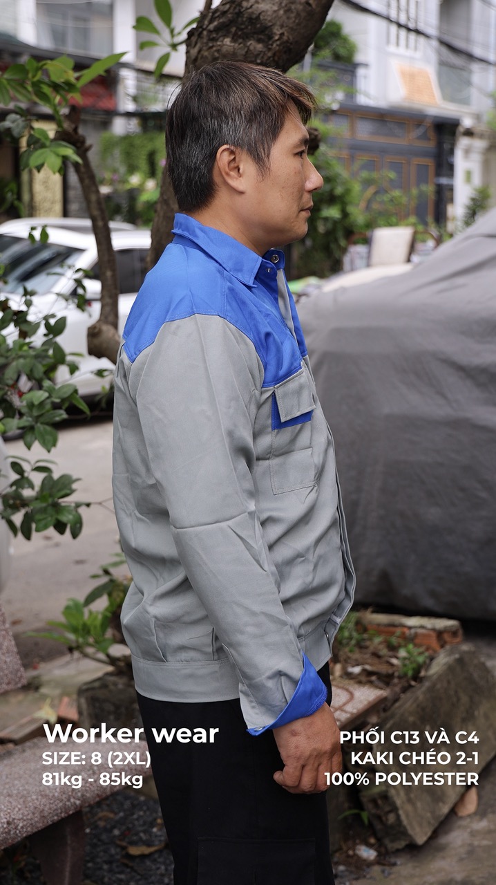 Áo đồng phục công nhân xám phối xanh bích
