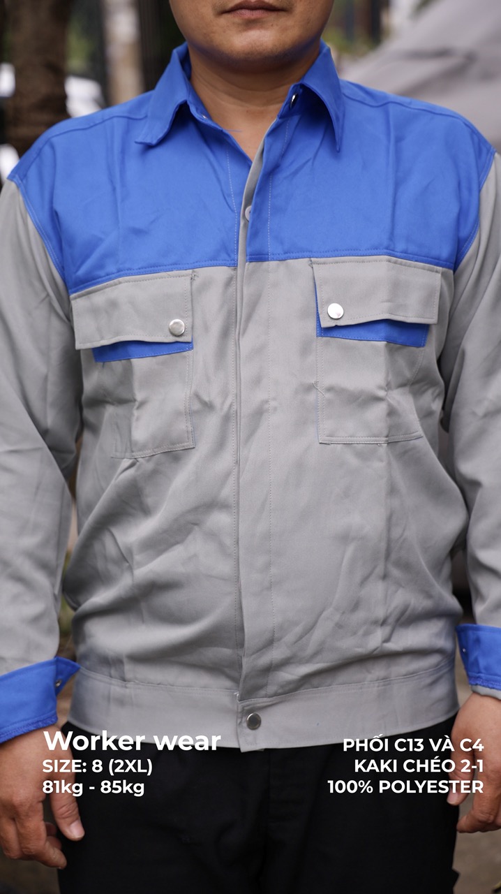 Áo đồng phục công nhân xám phối xanh bích