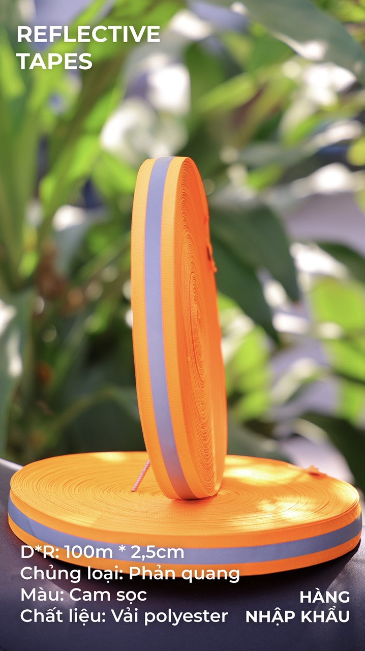 Phản quang vải cam sọc 2,5cm x 100m