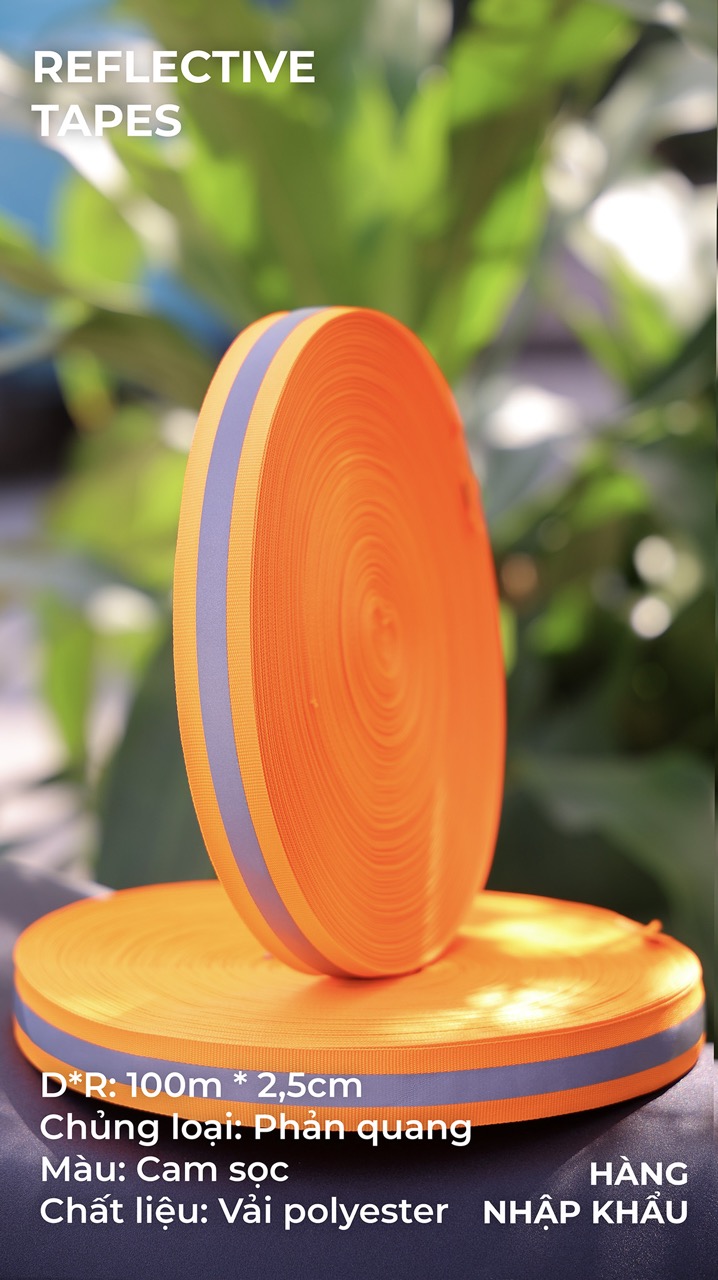 Phản quang vải cam sọc 2,5cm x 100m