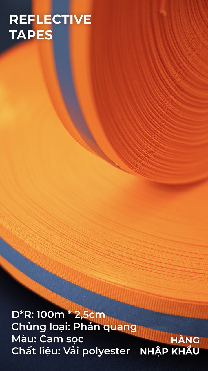 Orange Neon Reflective Tape - 2,5cm x 100m