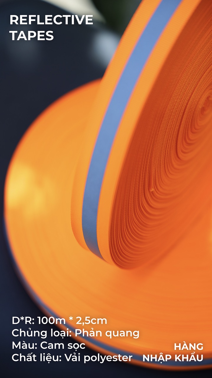 Orange Neon Reflective Tape - 2,5cm x 100m