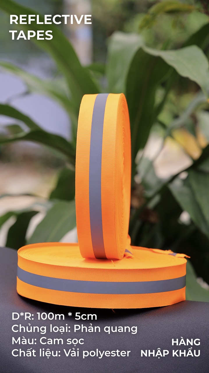 Phản quang vải cam sọc 5cm x 100m