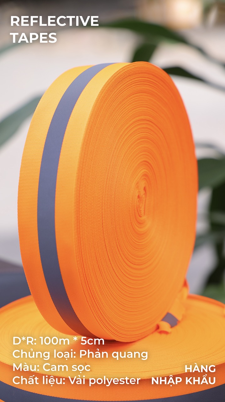 Phản quang vải cam sọc 5cm x 100m