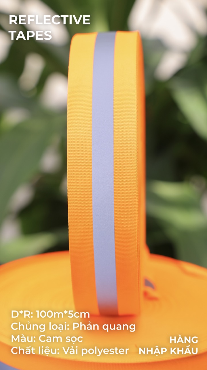 Phản quang vải cam sọc 5cm x 100m