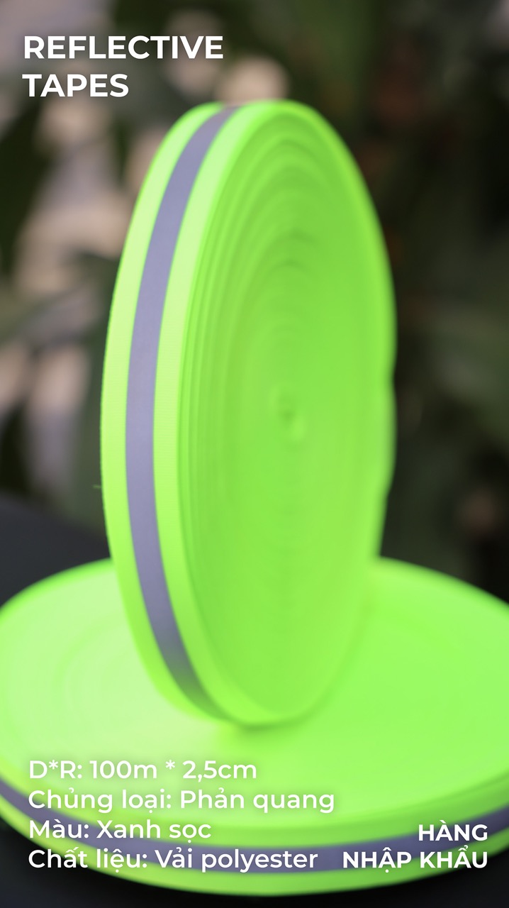 Phản quang vải xanh sọc 2,5cm x 100m