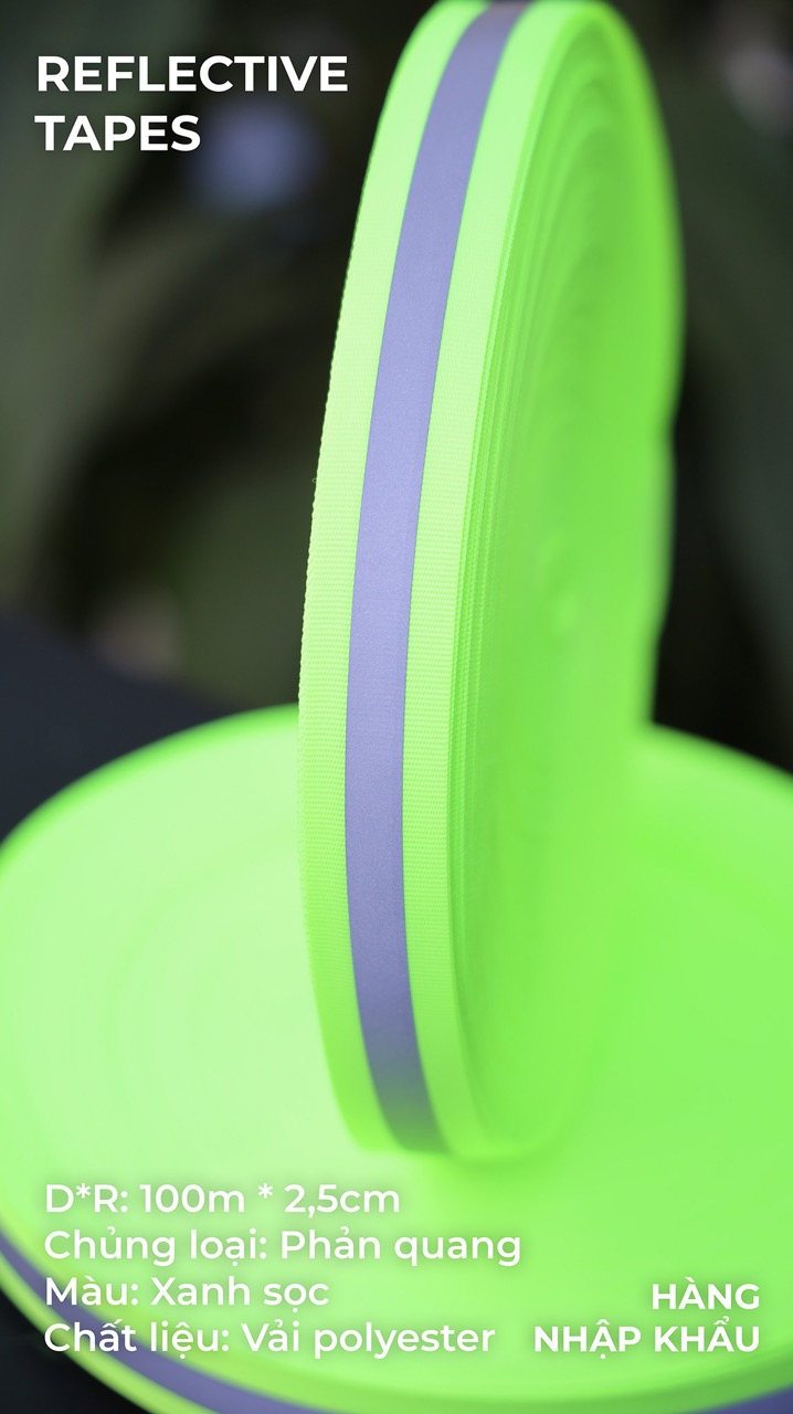 Phản quang vải xanh sọc 2,5cm x 100m