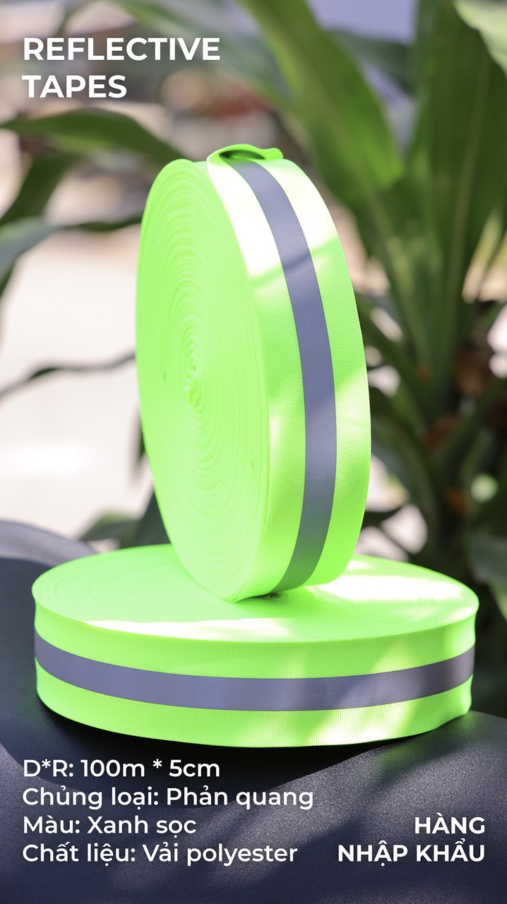 Phản quang vải xanh sọc 5cm x 100m