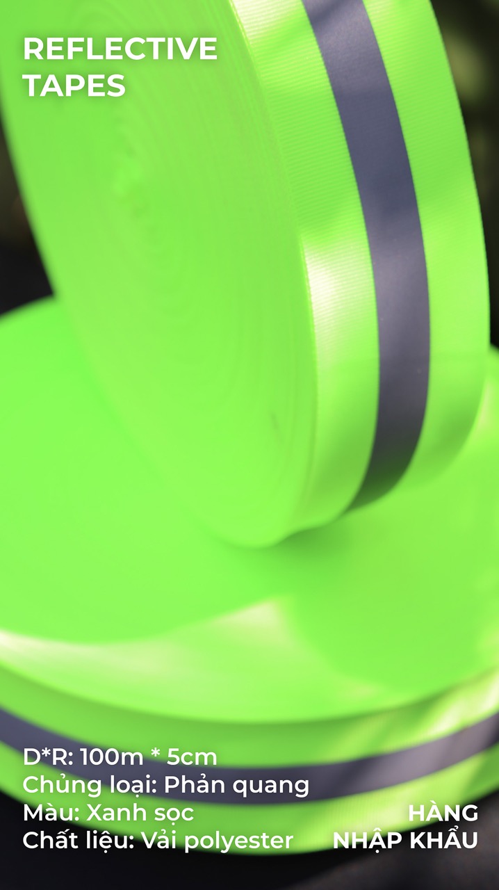 Phản quang vải xanh sọc 5cm x 100m