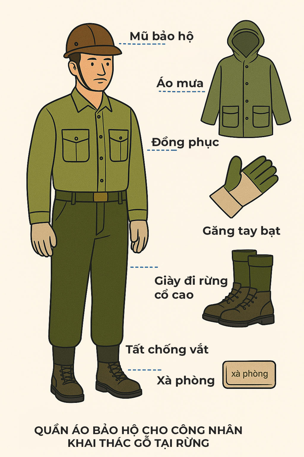Trang thiết bị bảo hộ cá nhân dành cho nghề nghiệp khai thác gỗ tại rừng