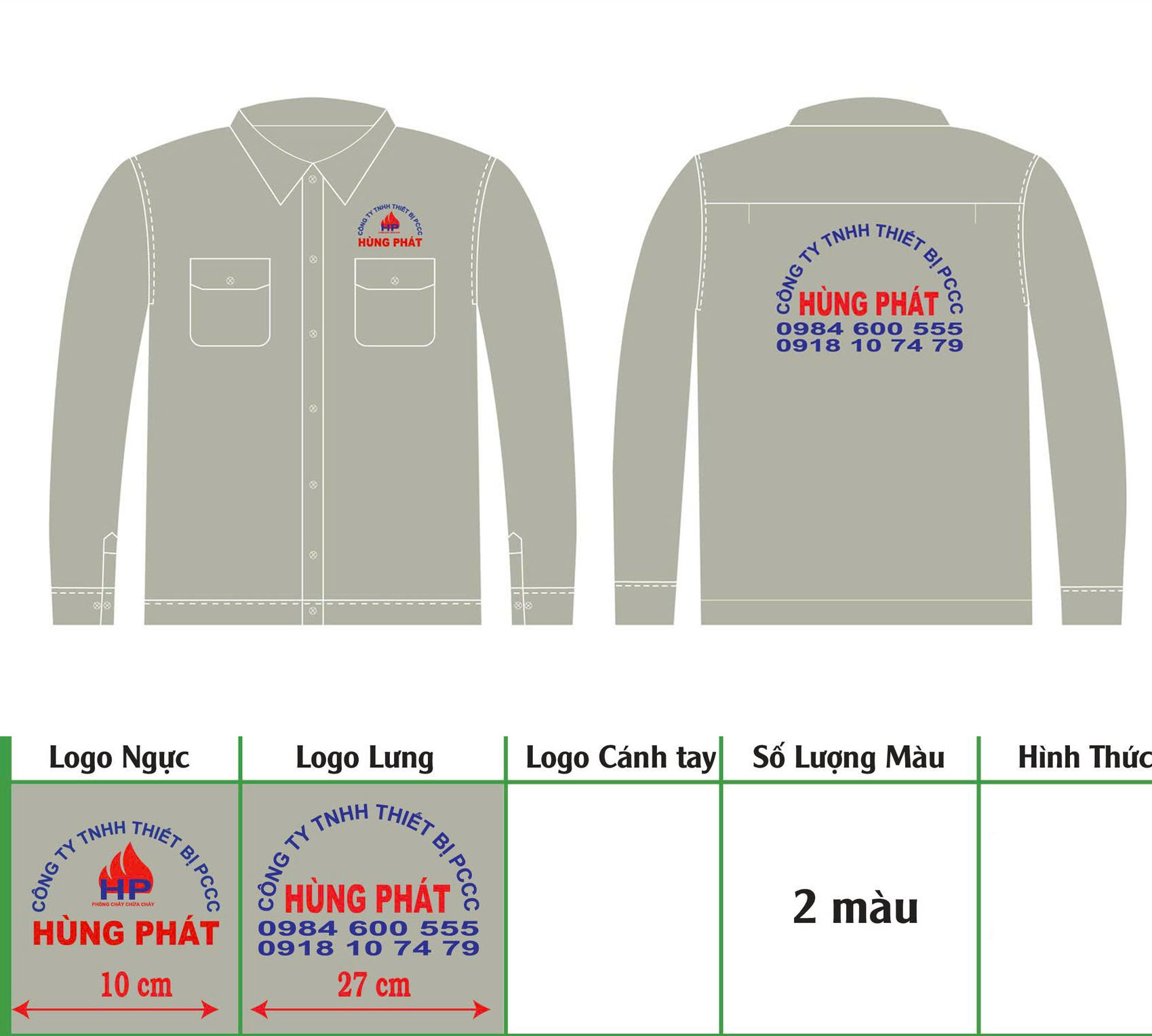 Mẫu thiết kế áo đồng phục công nhân PCCC cho công ty Hùng Phát