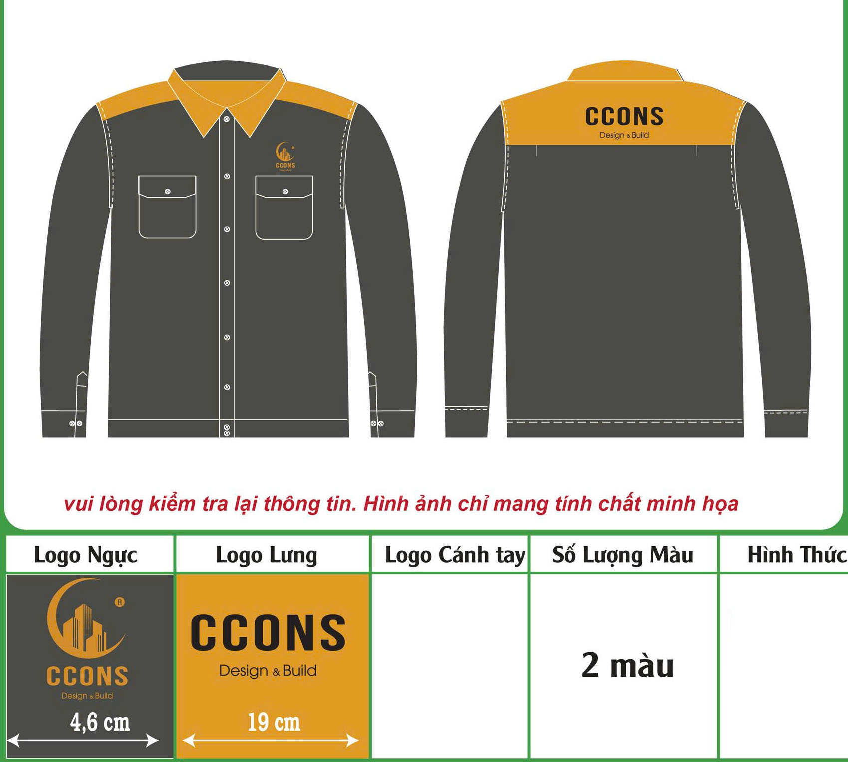 Mẫu thiết kế áo công nhân cho tập đoàn xây dựng CCONS