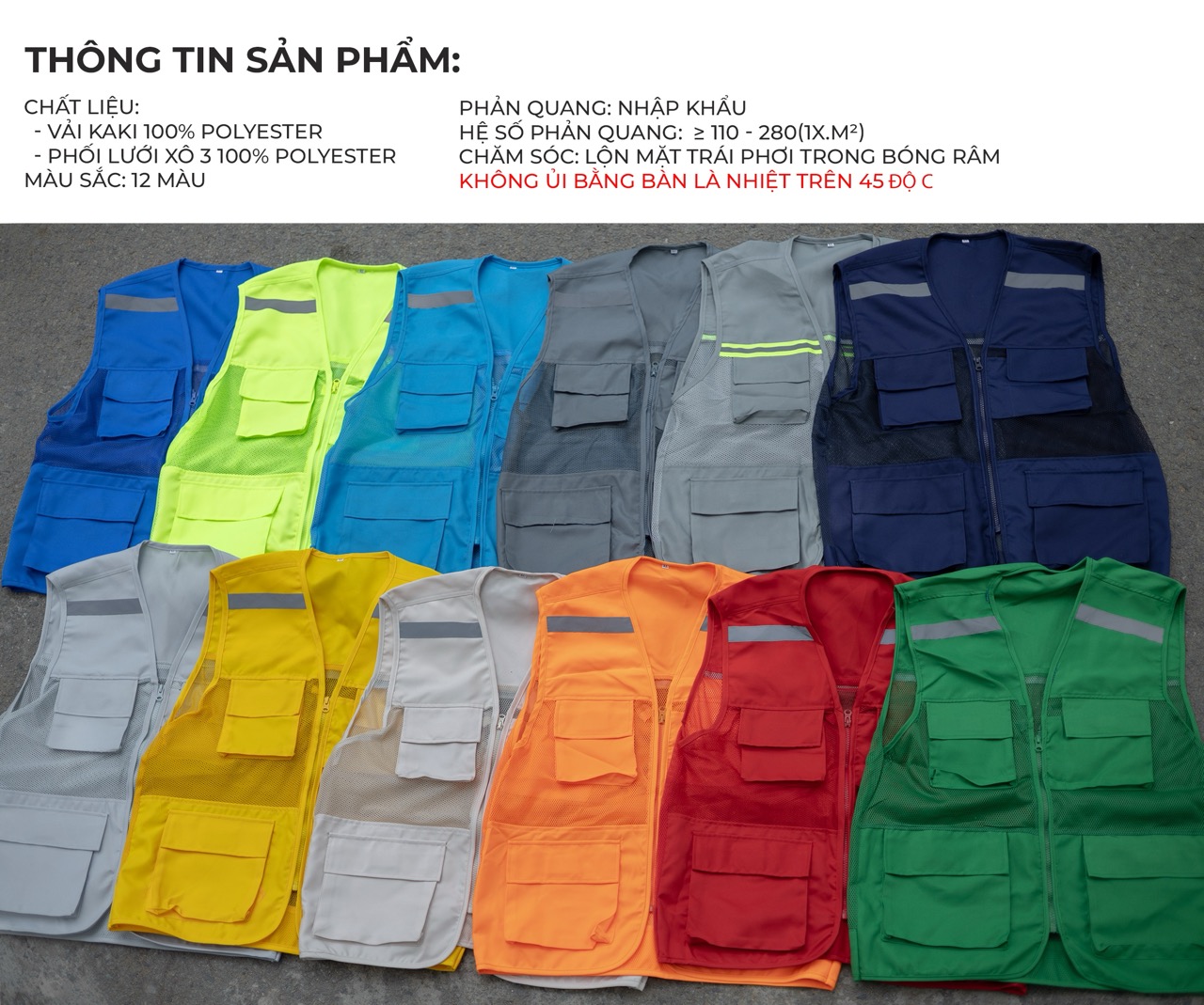 Mẫu áo ghi lê bảo hộ phản quang 4 túi